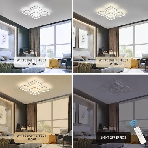 Miniatura 3 de Jaycomey - Lámpara de techo regulable, lámparas LED modernas en negro con control remoto, 50W, lámpara de techo de acrílico cuadrado de montaje