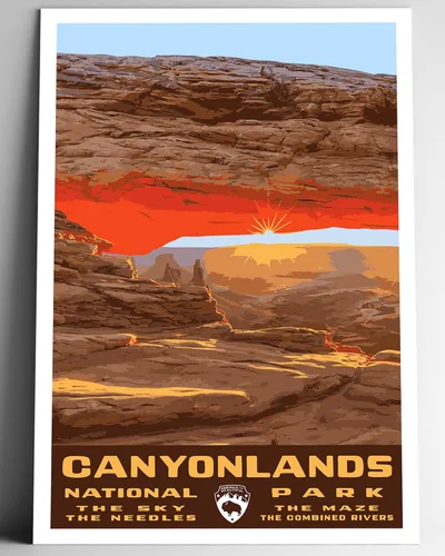 Póster de viaje de estilo vintage del Parque Nacional Canyonlands, 8 x 10, 12 x 18, 18 x 24, 24 x 36, 4 x 6, impresión artística estilo WPA, arco de