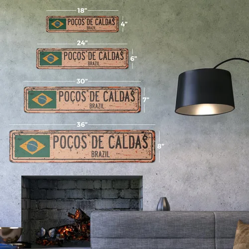 Miniatura 2 de POOOS DE CALDAS - Letrero de plástico vintage de Brasil, bandera brasileña, ciudad, campo, carretera, pared, regalo para interiores y exteriores, 18