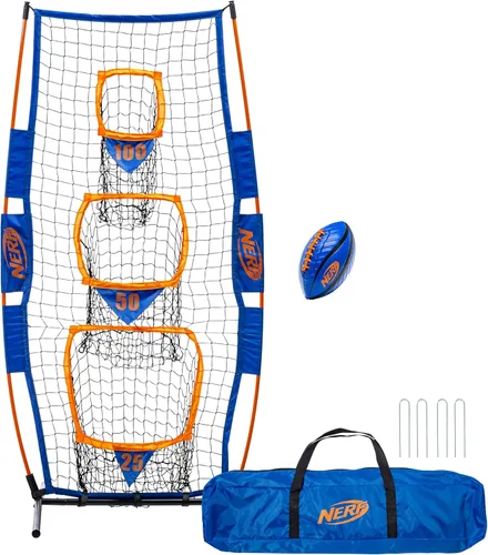 NERF Pro Pass - Red de lanzamiento de fútbol para niños, juego de fútbol para niños, red de objetivo de 5 x 2 pies con estacas de tierra + (1)