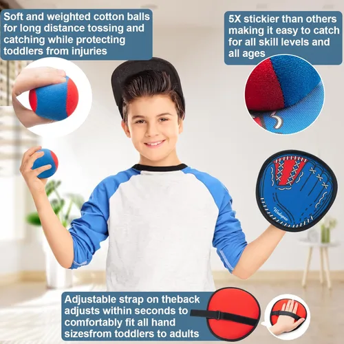 Miniatura 4 de Juego de pelota para tirar y atrapar, guantes de béisbol para niños pequeños y juguetes de pelota para atrapar, juegos al aire libre para niños