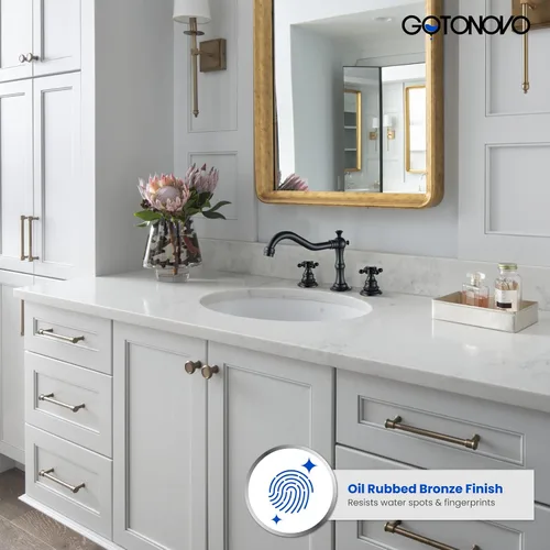 Miniatura 2 de gotonovo Grifo de Lavabo de Baño de 3 Orificios con Doble Manija Cruzada, Grifo Mezclador para Lavabo de Baño, Grifo de Tocador con Montaje