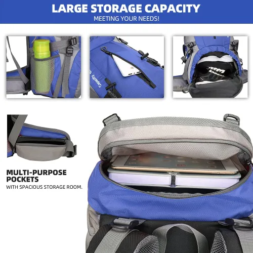 Miniatura 4 de Mochila de 70 L para Camping, Senderismo, Escalada al Aire Libre con Funda Impermeable para Lluvia Azul (deepblue)