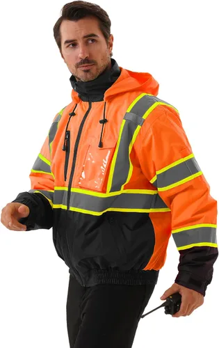 Miniatura 10 de Chaqueta de seguridad DPSAFETY, Parka reflectante de alta visibilidad, Chaqueta bomber de alta visibilidad con bolsillos y cremallera, Oscuro