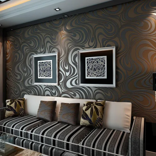 QIHANG rollo de papel para empapelado de gran calidad moderno y lujoso, con diseño abstracto de curvas en relieve 3D, color negro y marrón, de 0.7 m