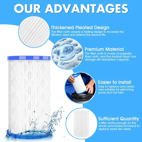 Miniatura 6 de Cartucho de filtro universal para piscina tipo A/C o III, paquete de 6 reemplazos reutilizables para piscinas sobre el suelo, filtración de alta