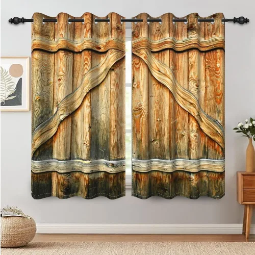 Miniatura 90 de Cortinas rústicas para ventana de puerta de granero, puerta de madera gris, puerta de garaje, tratamiento de ventana para sala de estar, dormitorio