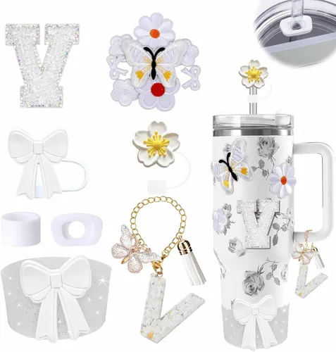Miniatura 128 de 15 piezas de set de accesorios para vaso Stanley Cup 30oz 40oz con asa, incluye cubierta de pajita de silicona y bota, encanto de asa, encantos