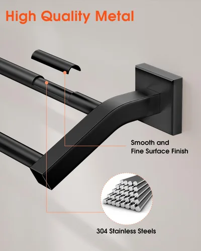 Miniatura 6 de Alise Toallero doble de baño, toallero para baño, lavabo de baño, acero inoxidable SUS304 de 24 pulgadas, soporte de pared, color negro mate