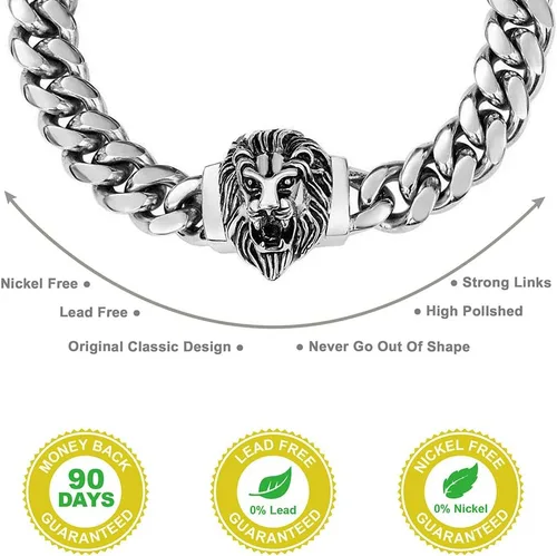 Miniatura 10 de Cadena de eslabones cubanos para hombre, gargantilla de león, collar de plata Hip Hop de 18 pulgadas, 20 pulgadas y pulsera de 8.5 pulgadas, juego