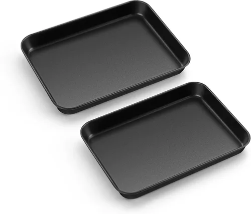 Miniatura 15 de Bandeja para horno tostador E-far, bandeja de 10.5x8x1 pulgadas antiadherente para hornear galletas, bandeja de hornear pequeña de acero al carbono