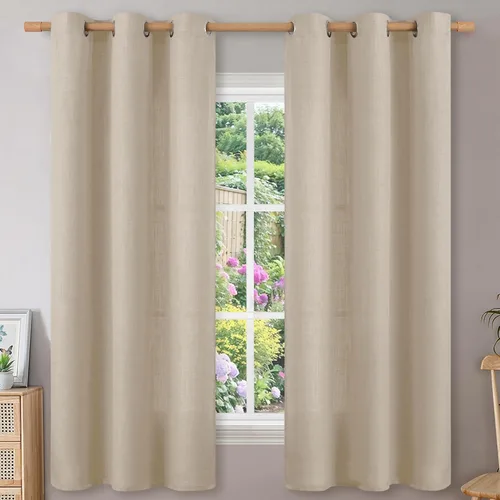 Miniatura 22 de BGment Cortinas de Lino Beige de 63 Pulgadas de Largo 2 Paneles - Tratamientos para Ventanas con Textura de Arpillera Filtrantes de Luz Cortinas