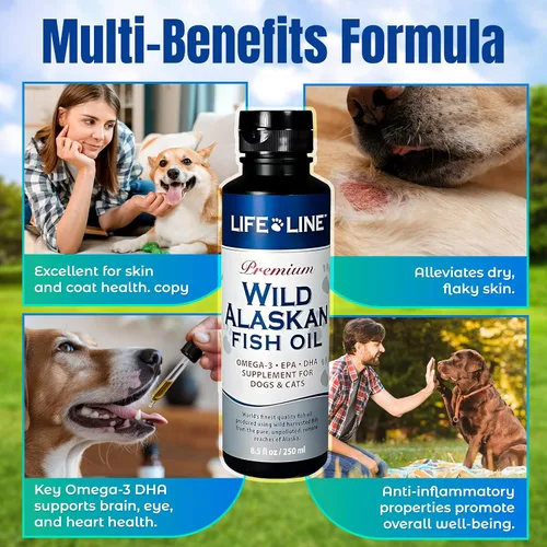 Miniatura 3 de Life Line Pet Nutrition Suplemento omega-3 de aceite de pescado salvaje de Alaska para piel y pelaje, apoya la salud cerebral, ocular y cardíaca