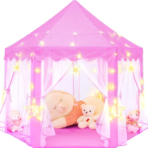 Miniatura 10 de Tienda de campaña de princesa púrpura para niñas, tienda de campaña para niños con luces LED de estrellas pequeñas, tienda de casa