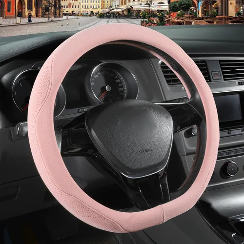 Miniatura 22 de Funda para volante de gamuza negra, transpirable, antideslizante, a prueba de sudor, resistente al desgaste, sin pelusas, cálida en invierno y Negro