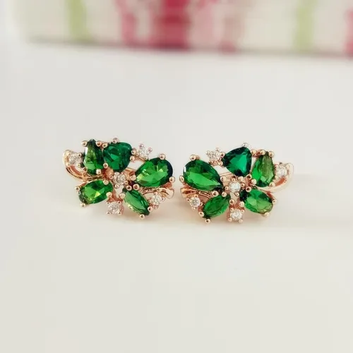 Miniatura 2 de MC 2024 New Flower Earrings Office Style Rose Gold 585 Color Jewelry Green Stone Earrings For Women Fashion Accessories