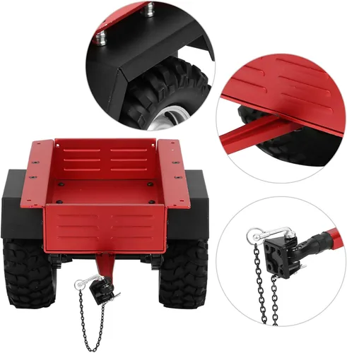 Miniatura 9 de Escala 1/10 RC Car Hitch Trailer Modelo de aleación de aluminio Juguete para niños Ajuste para RC Car (rojo)