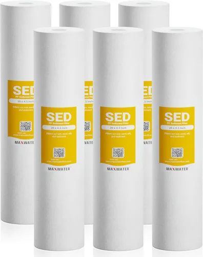 Miniatura 9 de Max Water Filtro de sedimentos de 1 micrón de 20 x 4.5 pulgadas, cartucho de repuesto para sistema de filtración de agua de 20 pulgadas para toda