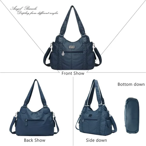 Miniatura 83 de Angel Barcelo - Bolsa de hombro amplia para mujer, diseño Hobo, cuero lavado