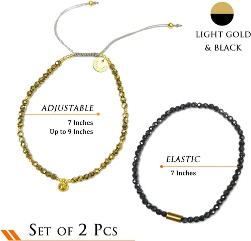 Miniatura 3 de Morchic Juego de 2 pulseras elásticas ajustables con cuentas de hematita brillante para mujer, gema energética semipreciosa, regalo de cumpleaños