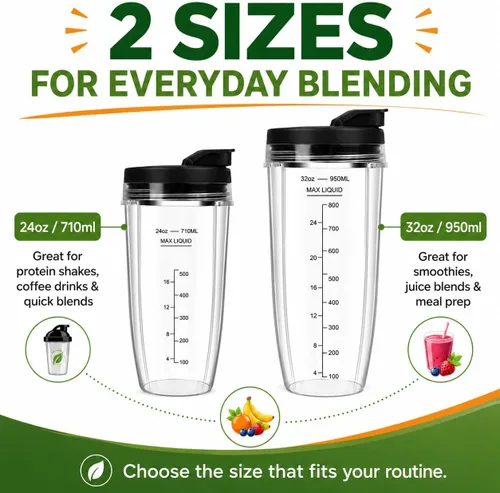 Miniatura 5 de Vasos de licuadora de repuesto para Ninja, vasos de licuadora Ninja de 24 onzas y 32 onzas con tapas para llevar compatibles con Ninja BN401, BL456