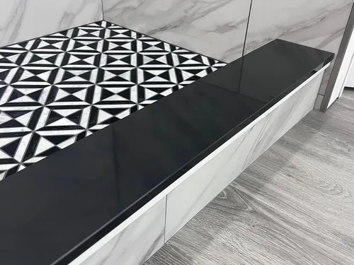 Miniatura 4 de Borde de ducha de 60 pulgadas Umbral de mármol de ingeniería súper negro para sistemas de bandeja de ducha Schluter Kerdi y azulejos Redi