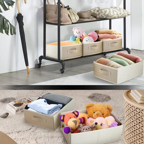 Miniatura 7 de Cajas de almacenamiento decorativas para organizar la ropa en un aparador, juego organizador de tela plegable con asas para ropa de cama, ropa