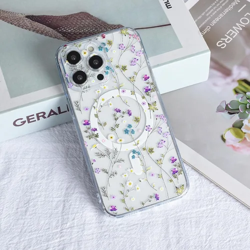 Miniatura 6 de Compatible con el teléfono 13 Pro - Funda magnética mate translúcida, de lujo, a prueba de golpes, magnética y con bonito patrón de flores, carcasa