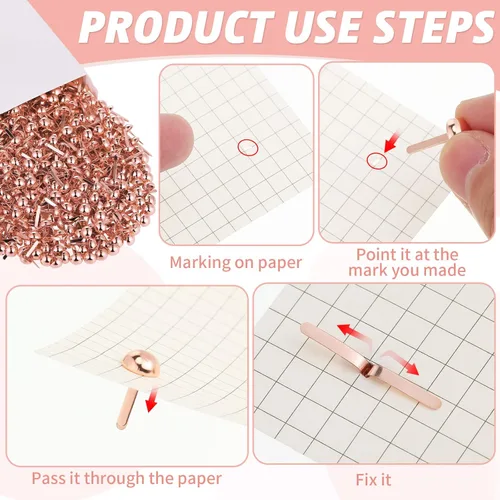 Miniatura 3 de Hotop 500 piezas de brads para manualidades de papel, sujetadores de papel redondos de latón metálico para arte artesanal, manualidades, escuela