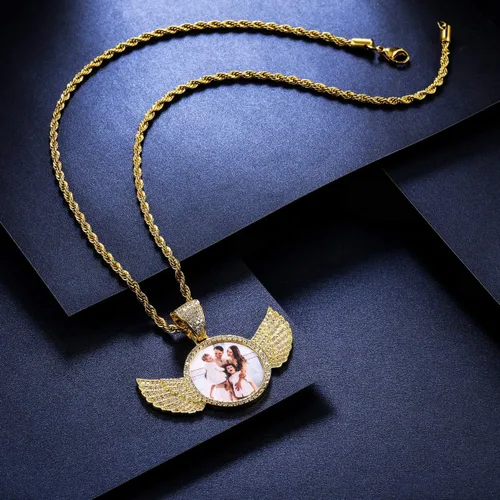 Miniatura 3 de MeMeDIY Colgante de imagen de memoria de hip hop personalizado para hombres y mujeres, grabado imagentextonombrefecha, foto personalizada, ala
