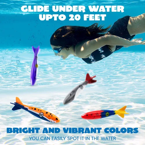 Miniatura 3 de JOYIN Paquete de 8 juguetes de piscina, juguetes de buceo subacuático de tiburón, colorido juguete de natación hundido, lanzamiento para niños