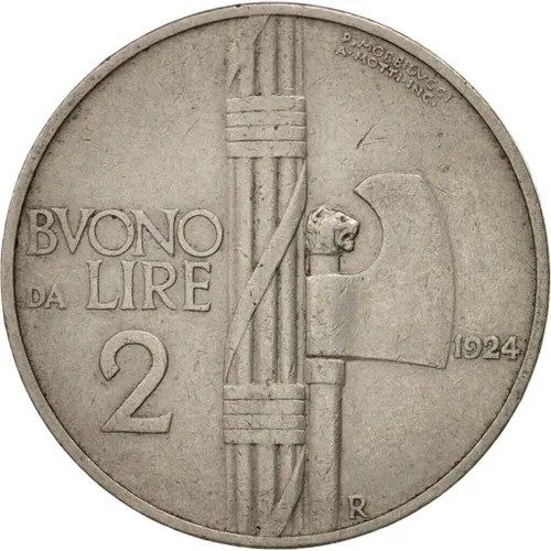 1923-1927 Moneda italiana grande de 2 liras. Moneda del Reino de Italia, emitida bajo el rey Vittorio Emanuele III. Níquel de cobre clasificado por