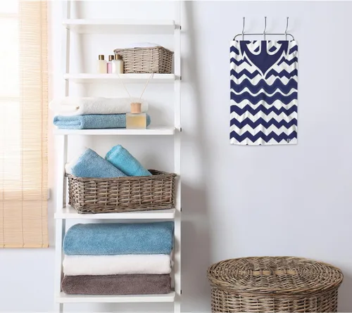 Miniatura 4 de AOYEGO Anchor - Toallas de mano náuticas azul marino en rayas onduladas cheurón altamente absorbentes, toallas suaves para baño, playa, cocina, spa