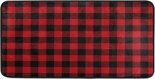 ALAZA Alfombras de Cocina de Cuadros de Búfalo Negro y Rojo Navideños Antideslizantes Suaves Tapetes de Piso de Cocina Tapete de Pie Alfombra de