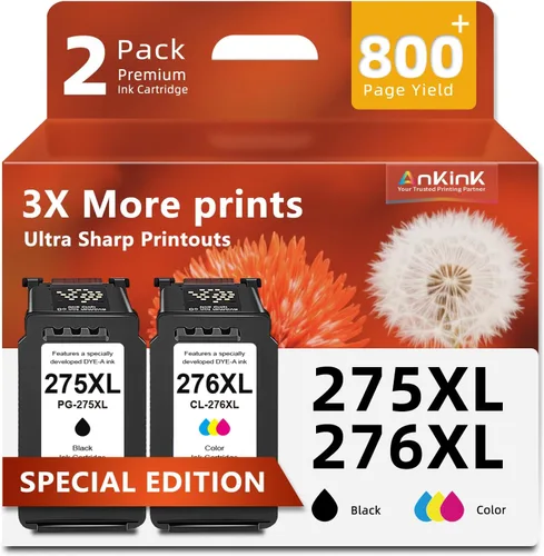Ankink 275XL 276XL Paquete combinado de tinta de repuesto para cartuchos de tinta Cannon 275 y 276 para Canon PG-275 XL Color negro para impresora