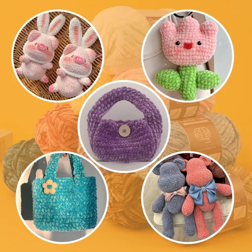 Miniatura 7 de LUNARM Hilado de chenilla para tejer y hacer ganchillo, 3 madejas de 240 metros de hilo grueso, suave y voluminoso, para tejer mantas, ropa y Beige