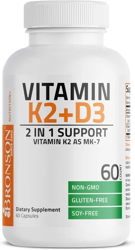 Miniatura 5 de Bronson Suplemento de Vitamina K2 D3 (MK7) Fórmula No-GMO Vitamina D3 5000IU (125 mcg) y 90 mcg K2 MK-7, Complejo D y K Fácil de Tragar, 60 Cápsulas