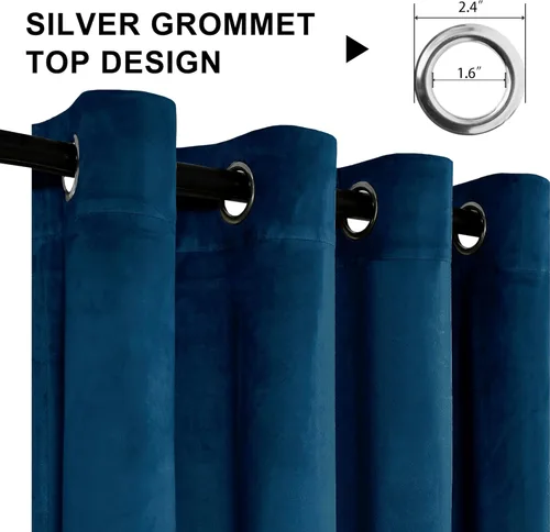 Miniatura 4 de XWZO Cortinas de terciopelo azul de 63 pulgadas de largo, elegantes cortinas de lujo suaves para sala de estar, aislamiento térmico, oscurecimiento