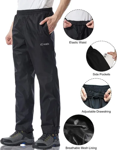 Miniatura 3 de iCreek Pantalones de lluvia para hombre, impermeables, resistentes al viento, ligeros, para senderismo, trabajo, lluvia, al aire libre, para golf
