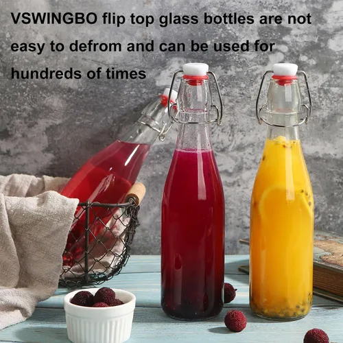Miniatura 5 de Paquete de 6 botellas de vidrio con tapa abatible de 12 onzas, con tapas herméticas para elaboración casera, 2ª fermentación, kombucha, kéfir