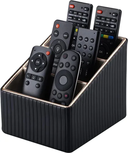 KINGFOM Organizador de 3 ranuras de cuero sintético PU para control remoto, caja de almacenamiento de artículos diversos para el hogar,
