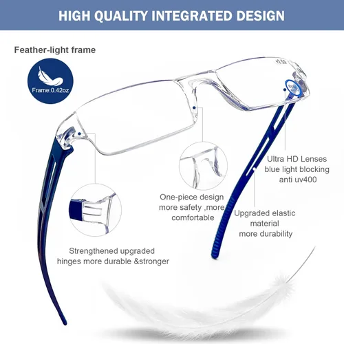 Miniatura 4 de AQWANO 5 Pack Rimless Reading Glasses Women Men Blue Light Block, Lightweight Clear Frames Computer Readers Anti Glare