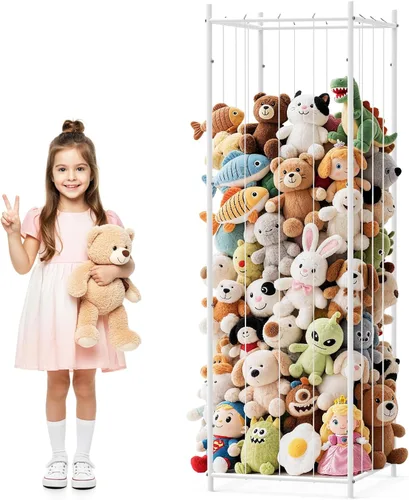 Almacenamiento de animales de peluche de metal, organizador de juguetes de peluche duradero estilo zoológico, soporte extra grande para animales de