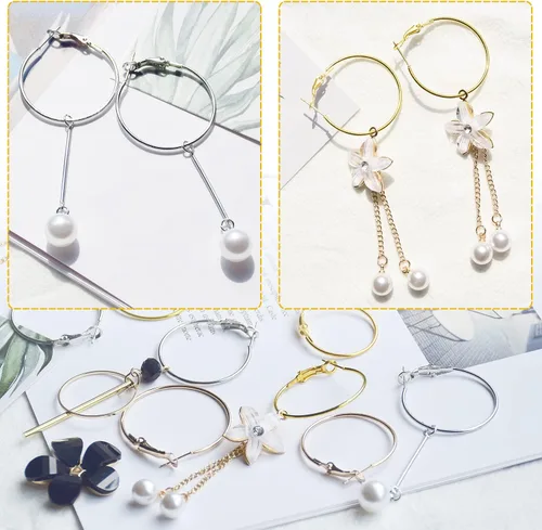 Miniatura 5 de 60 aretes de aro de acero inoxidable con cuentas redondas, aretes abiertos para hacer joyas, manualidades, creación de arte