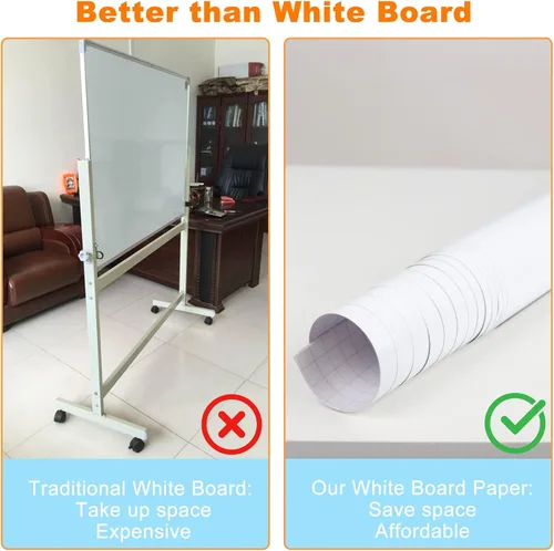Miniatura 4 de Nortix Papel tapiz de pizarra blanca, papel de contacto para pizarra blanca, adhesivo de pizarra blanca, a prueba de manchas, rollo de borrado