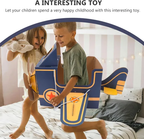 Miniatura 4 de Avión de cartón portátil para niños: disfraz de avión para niños, avión de papel DIY con ventilador giratorio, coche de cartón, divertido juego al