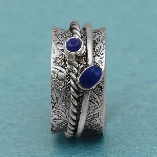 Miniatura 2 de Shine Jewel Anillo giratorio con lapislázuli oxidado plata de ley 925 anillo de meditación para hombres y mujeres alivio de la ansiedad y el estrés