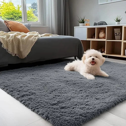 Miniatura 3 de OLANLY Alfombras de área para sala de estar y dormitorio, alfombra de cama mullida y peluda lavable a máquina de 4 x 5.9 pies, alfombra de piso Gris