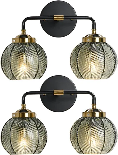 Miniatura 13 de Lámpara de tocador de baño de 3 luces, luz negra de montaje en pared con pantalla de vidrio verde, aplique de pared de mediados de siglo, lámpara