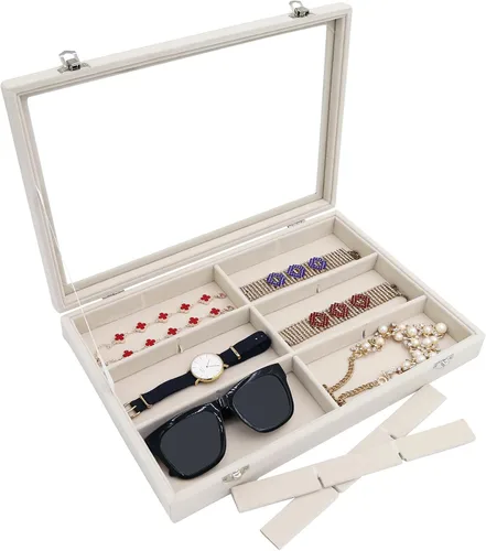Miniatura 5 de Stratalife Organizador de joyas, organizador de pulseras, caja de almacenamiento apilable de 12 rejillas con tapa, joyero de terciopelo para cajón